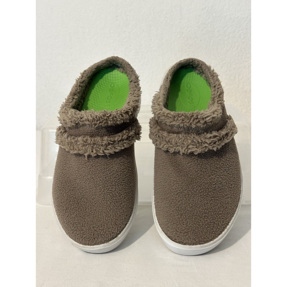 OOFOS Oocoozie Brown Sherpa Recovery Mule Shoes Slippers Womens Size 8